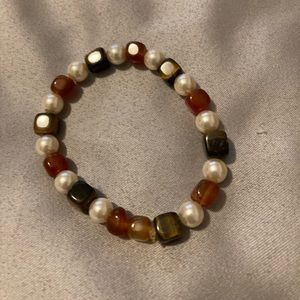 Pearl brown and orange bracelet womens